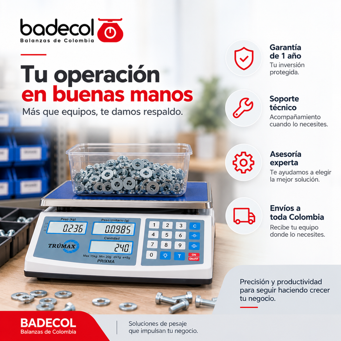 Bascula Balanza de mesa de alta precisión y alta resistencia , cuenta con  Acumulación de piezas, cálculo de peso promedio unitario de las piezas.
