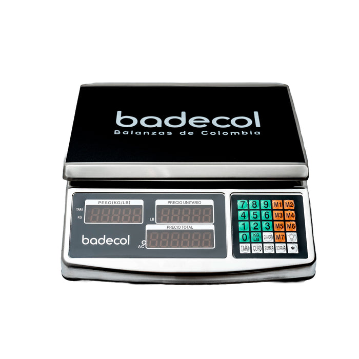 La Balanza Liquidadora Badecol 40 kg es ideal para tiendas, fruver, graneros y negocios que venden productos por peso. Su sistema de cálculo automático permite visualizar peso, precio y valor total de forma rápida y precisa, facilitando la atención al cliente y reduciendo errores en cada venta.