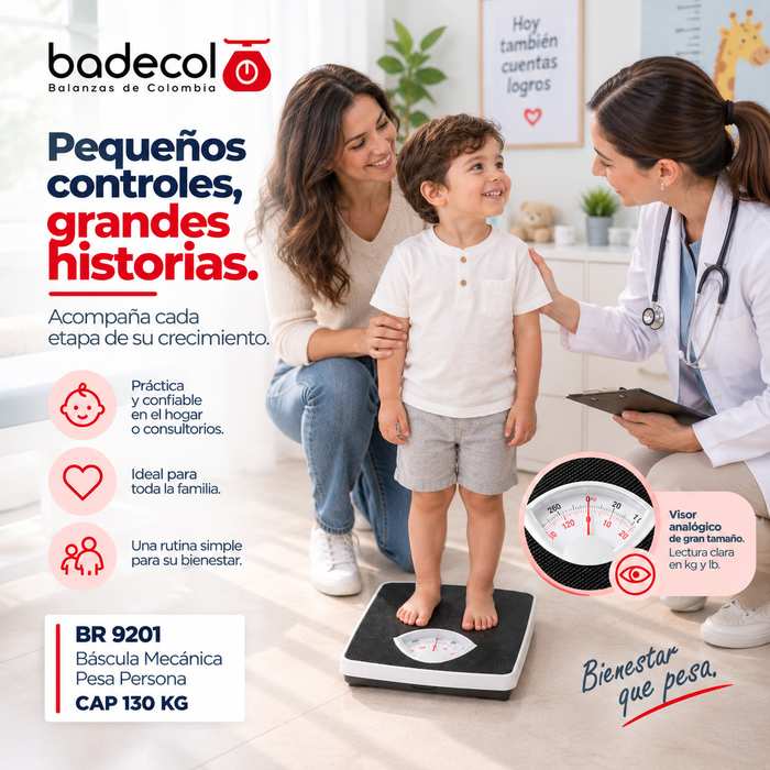 Balanza Bascula pesa persona Badecol BR9201, Las básculas pesa personas analogas de grado medico y de funcionamiento mecánico son una herramienta esencial en todo tipo de entorno médico.