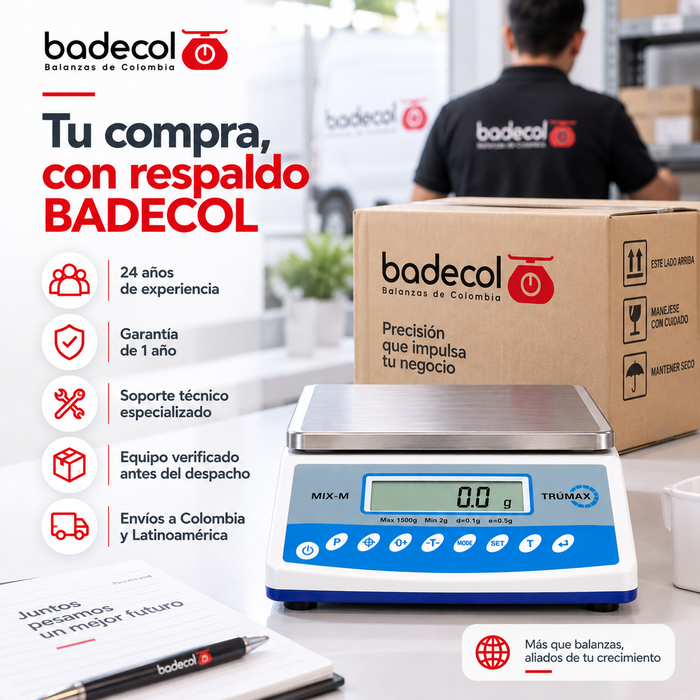 Balanza de Mesa Electrónica MIX-M1500,  8 unidades de medición, peso porcentual, conteo de piezas por muestra, límites de peso.
