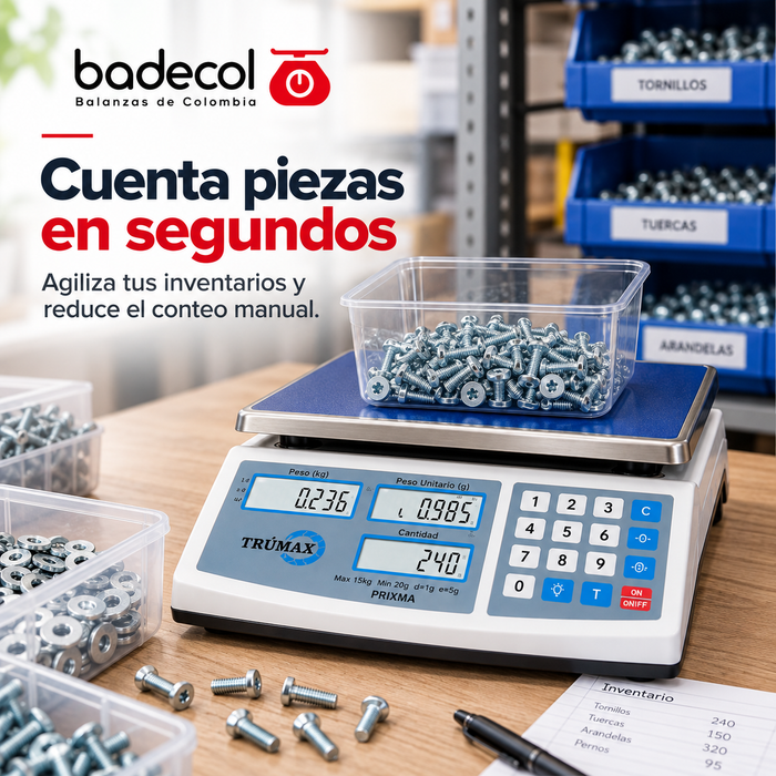 Bascula Balanza de mesa de alta precisión y alta resistencia , cuenta con  Acumulación de piezas, cálculo de peso promedio unitario de las piezas.
