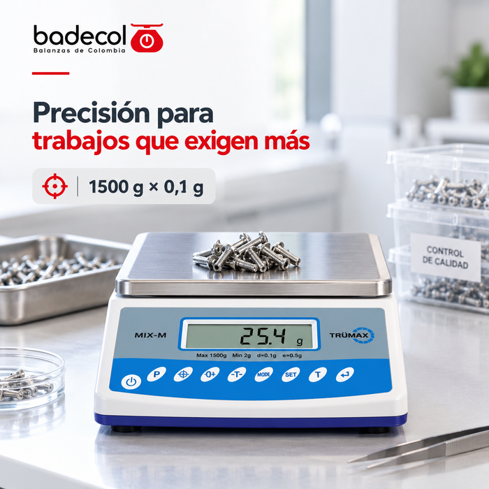 Balanza de Mesa Electrónica MIX-M1500,  8 unidades de medición, peso porcentual, conteo de piezas por muestra, límites de peso.