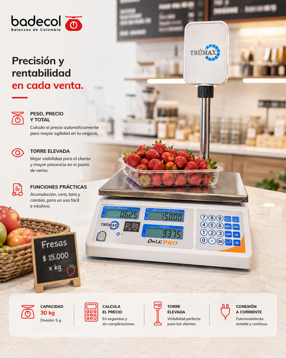 Bascula Balanza liquidadora especial para expendios de carne, pescado, lácteos, verduras, granos. Las balanzas para alimentos que liquidan precio son ideales para negocios del sector de la alimentación, ya que permiten pesar y calcular el precio del producto de manera rápida y precisa.