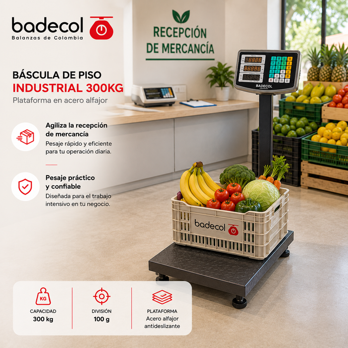 Bascula Balanza Ideal para pesar paquetes de tamaño mediano, es utilizada con mayor frecuencia en el área industrial, ya que por su tamaño y capacidad para pesar, favorece el recibo o despacho de mercancía en medianas cantidades o pesos. Cuenta con estructura reforzada y cubierta en lámina alfajor. Su fácil manejo y precisión son características que permiten que esta báscula trabaje en ambientes comerciales e industriales