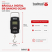 La bascula digital de gancho es una herramienta de pesaje portátil que se utiliza en diversos sectores, como la pesca, la agricultura, la industria y el transporte. Esta bascula cuenta con una carcasa resistente y duradera y una pantalla digital que muestra el peso en tiempo real. 