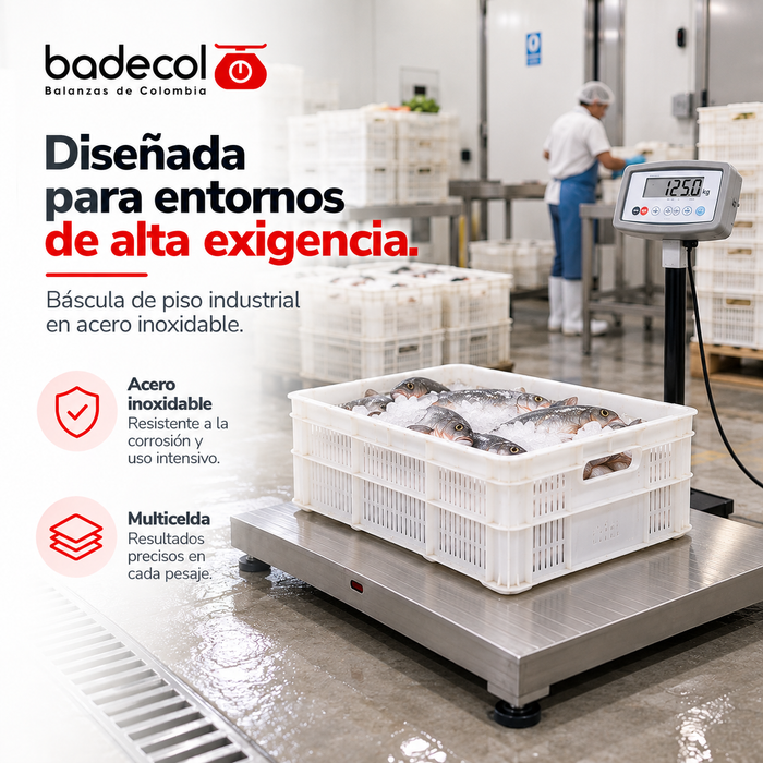 La báscula en acero inoxidable multicelda es un dispositivo de pesaje diseñado para medir con precisión el peso de objetos o materiales en áreas húmedas. Está construida con acero inoxidable, lo que le proporciona resistencia a la corrosión y durabilidad en entornos industriales o comerciales.