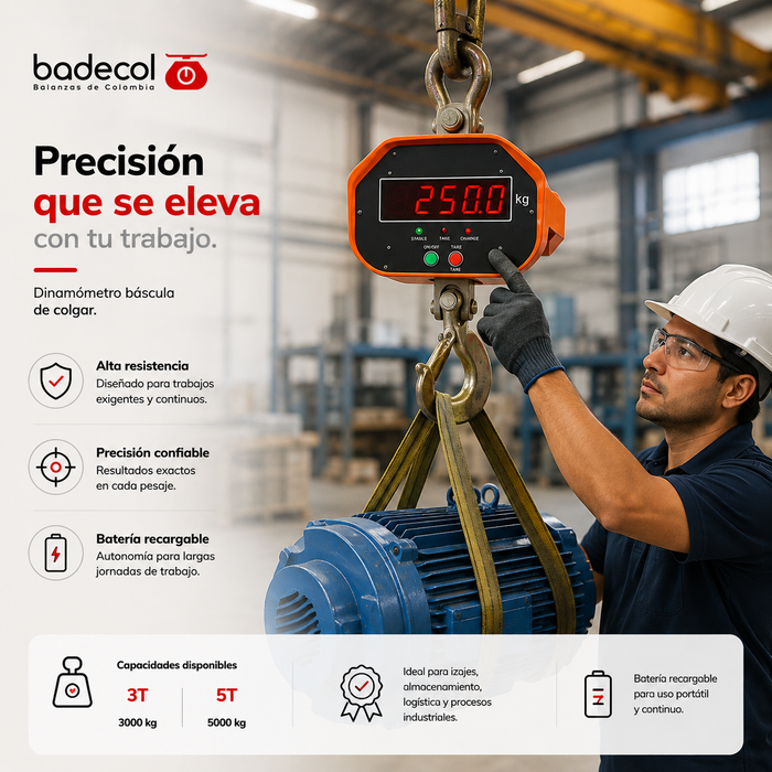 El dinamómetro báscula de colgar, cuenta con numerosas funciones que facilitan las labores del pesaje requerido en el sector industrial como acumulación de pesadas, congelamiento de peso, auto apagado, entre otros.