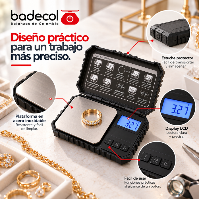 Las básculas para pesaje de oro son ideales para joyerías, talleres de reparación de joyas, fundiciones, refinadoras y otros negocios que trabajan con oro y otros metales preciosos. Estas básculas se destacan por su alta precisión, capacidad de medición de pequeñas cantidades de peso y su facilidad de uso.