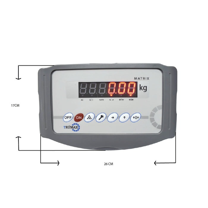 Indicador de peso multifuncional marca Lexus, clase III en carcasa plástica ABS, con funciones de pesaje de animales, Peak Hold, acumulación de pesadas, conteo por muestra y con puerto serial RS232. De fácil instalación y configuración por teclado. Puede ser conectado hasta a 4 celdas de carga de 350 ohm. Indicador de Solo Peso Multifuncional Matrix 7 Teclas.