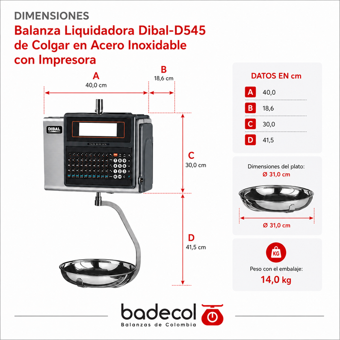 La Balanza Marca Dibal es un balanza para carniceria, contiene impresora de etiquetas o ticket, esta construida en Acero Inoxidable, tiene doble display LCD reto-iluminado tanto para comprador como para vendedor.