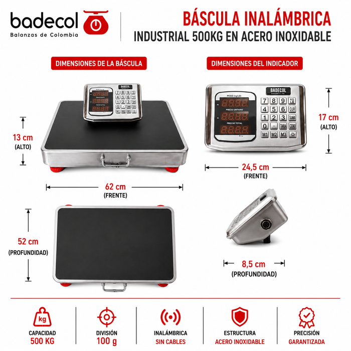 La bascula electrónica inalámbrica es ideal para pesar paquetes de tamaño mediano, de mayor uso en el área industrial, dado que por su tamaño y capacidad, favorece el recibo o despacho de mercancía en medianas cantidades o pesos