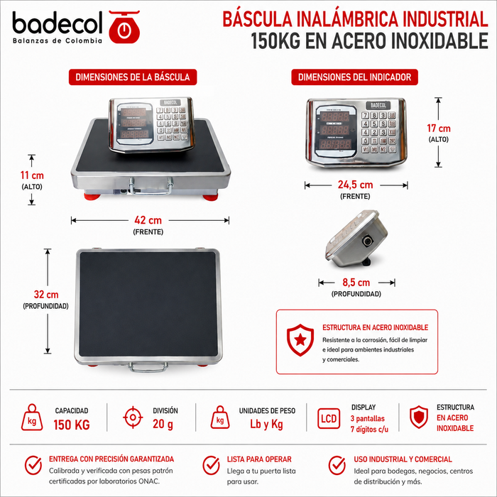La bascula electrónica inalámbrica es ideal para pesar paquetes de tamaño mediano, de mayor uso en el área industrial, dado que por su tamaño y capacidad, favorece el recibo o despacho de mercancía en medianas cantidades o pesos.