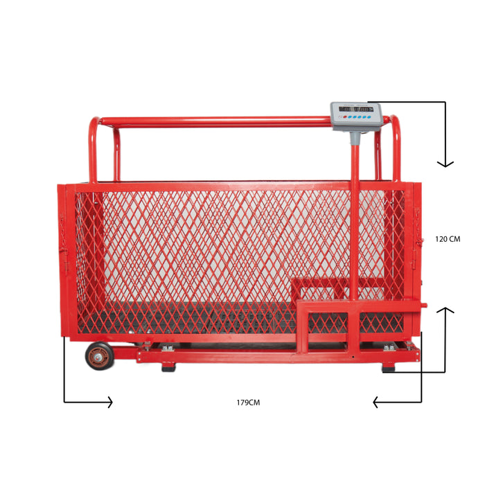 La Báscula Porcina electrónica marca Badecol, esta diseñada para que su uso sea de fácil manipulación y transporte; la bascula esta sobre un sistema de ruedas y manijas tipo carretilla. Fabricada en estructura tubular, con corral en malla metálica y piso de rejilla platico antideslizante.