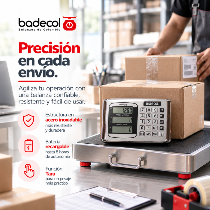 La bascula electrónica inalámbrica es ideal para pesar paquetes de tamaño mediano, de mayor uso en el área industrial, dado que por su tamaño y capacidad, favorece el recibo o despacho de mercancía en medianas cantidades o pesos.
