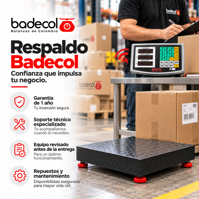 Báscula Inalámbrica Industrial 150KG Badecol,  es ideal para pesar paquetes de tamaño mediano, de mayor uso en el área industrial, dado que por su tamaño y capacidad, favorece el recibo o despacho de mercancía en medianas cantidades o pesos.