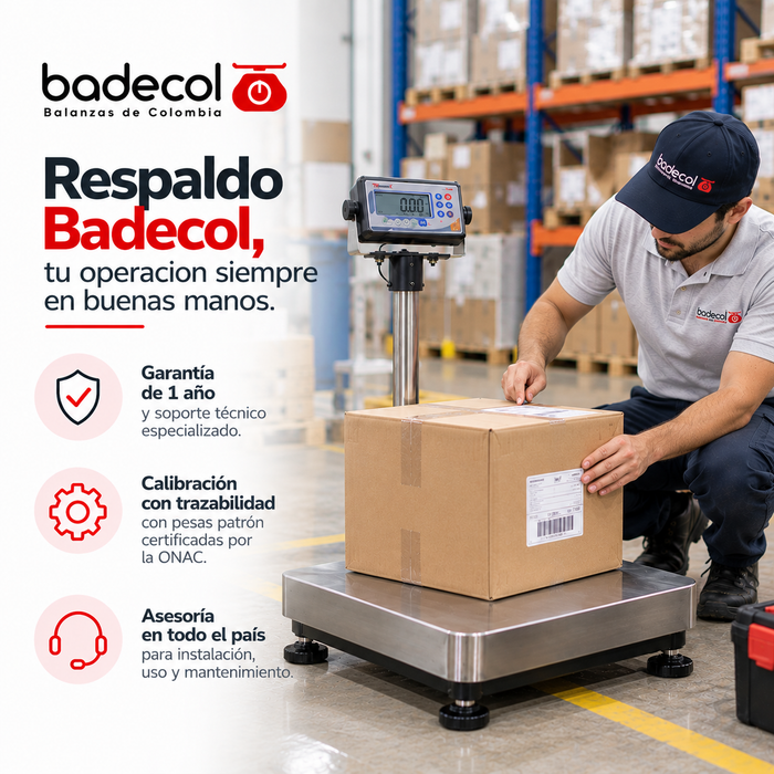 Bascula Balanza Ideal para pesar paquetes de tamaño mediano,  utilizado con mayor frecuencia en el área industrial, ya que por su tamaño y capacidad, favorece el recibo o despacho de mercancía en medianas cantidades o pesos.  Cuenta con estructura tubular pintada y cubierta en acero inoxidable, celda de carga mono bloque y topes para sobrecarga