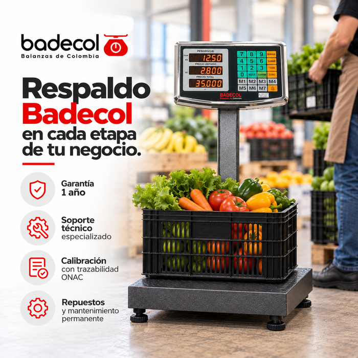 Una de las básculas de piso industriales preferidas por empresas e industrias en Colombia.

La báscula industrial Badecol está diseñada para operaciones que requieren precisión, resistencia y confiabilidad en los procesos de pesaje. Su estructura reforzada con cubierta en lámina alfajor soporta trabajo continuo en bodegas, centros de distribución, plantas de producción y áreas de despacho.

Gracias a su fácil operación y excelente desempeño, es una solución ideal para el control de peso de mercancías.