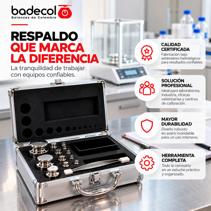 Pesas patrón clase M1 de precisión media o de trabajo, destinadas para la verificación o calibración instrumentos de pesaje. Certificables, fabricadas en acero inoxidable con acabado brillo espejo, de diseño cilíndrico, con cavidad de ajuste y alta resistencia a la corrosión.