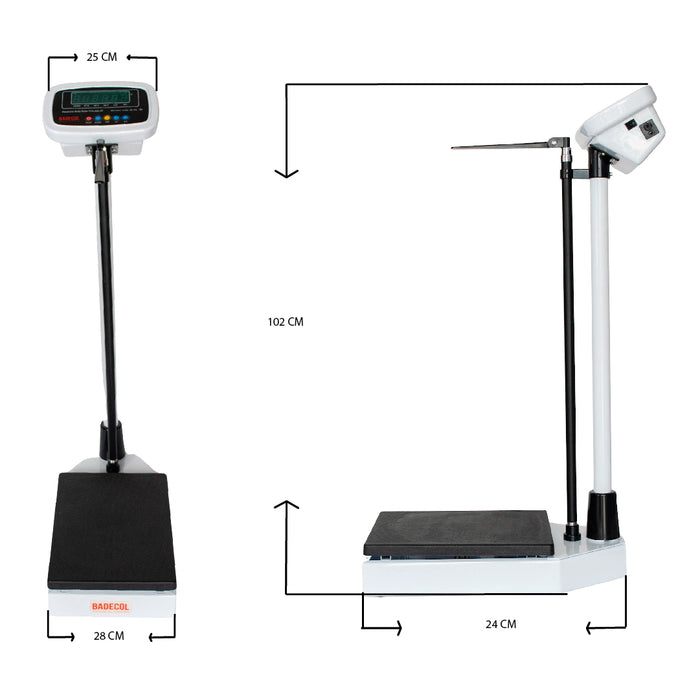 La bascula con tallímetro TCS 200 RT Badecol, es ideal para los consultorios, centros médicos, hospitales y clínicas.  Permite tener en una sola báscula la medición del peso corporal y estatura del paciente.