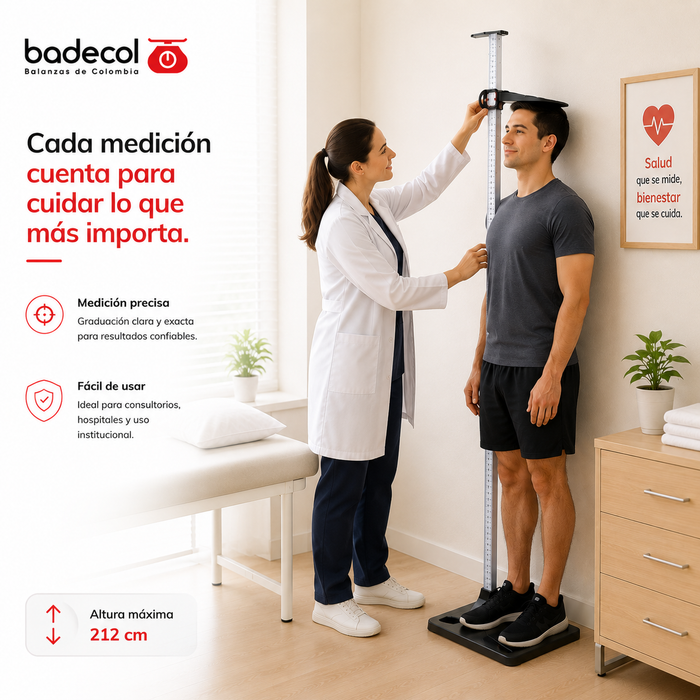 El estadimetro o tallímetro; análogo es un dispositivo utilizado en el sector médico para medir la altura de adultos de forma precisa y confiable. Esta herramienta se utiliza con frecuencia en hospitales, clínicas y consultorios médicos para llevar un registro de la estatura de los pacientes y monitorear su desarrollo físico. Los tallímetros análogos son fáciles de usar y altamente precisos, lo que los hace ideales para mediciones médicas.