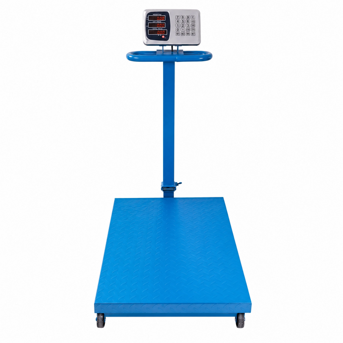 Báscula de plataforma industrial con indicador digital Diseñada para comercios, bodegas y puntos de venta que requieren pesaje preciso y rápido. Cuenta con pantalla LED triple (peso, precio unitario y precio total), teclado numérico integrado, y estructura en acero&nbsp; de alta resistencia.