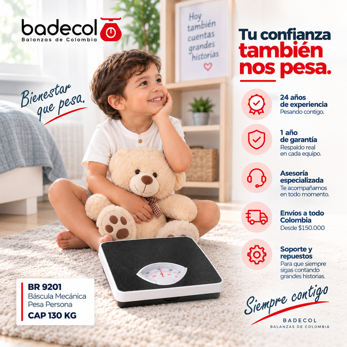 Balanza Bascula pesa persona Badecol BR9201, Las básculas pesa personas analogas de grado medico y de funcionamiento mecánico son una herramienta esencial en todo tipo de entorno médico.