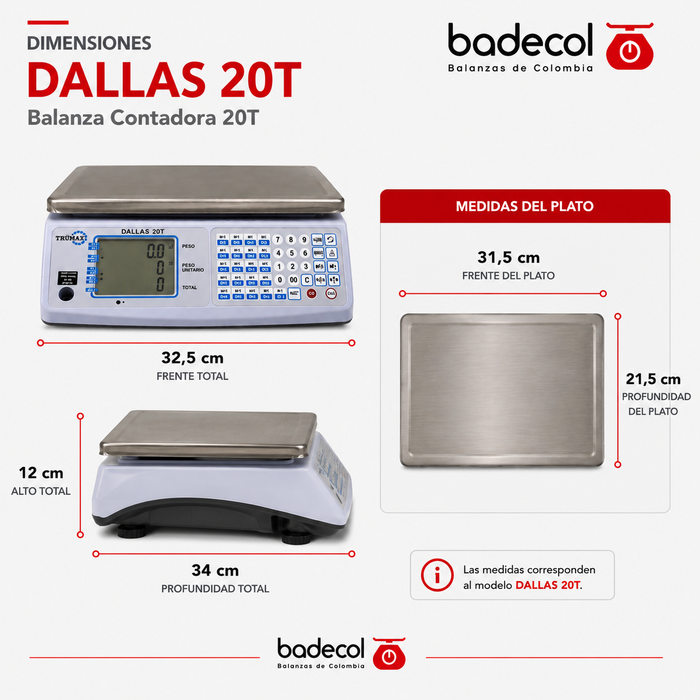Balanza Contadora 20T, acumulación de conteo hasta 99 veces.