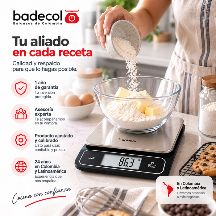 La balanza digital EK 2407H, es una herramienta versátil y precisa, ideal para cocinas profesionales, repostería, cafeterías y laboratorios.

Fabricada con una resistente plataforma de acero inoxidable con acabado antihuellas, esta báscula incluye función de medición de líquidos (agua y leche), su diseño cuenta con certificación IPX6 a prueba de agua, lo que la hace perfecta para ambientes exigentes.