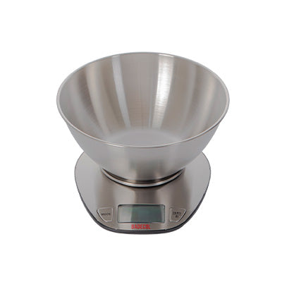Balanza Gramera Digital Badecol CAP 5KG EK-4350, esta construida en acero inoxidable con bowl removible, pantalla LCD de fácil lectura, ideal para personas o negocios